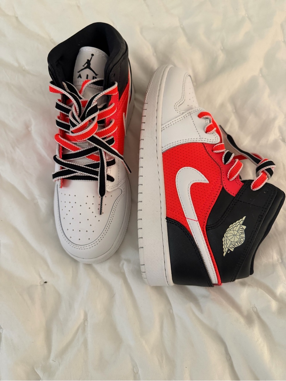 Jordan Kids High-Top Sneakers in Red, Black & White
